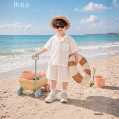 Set bộ sơ mi ren mây trắng tay ngắn cho bé trai đi chơi đi biển size 9 tới 27kg BERNIE H0226A05