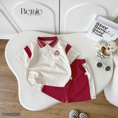 Set bộ polo tay ngắn cổ dệt họa tiết huy hiệu kèm quần short cho bé trai size 11 tới 28kg BERNIE H0226B33