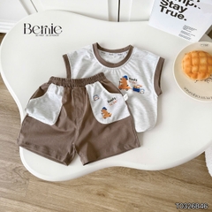 Set bộ tanktop cho bé trai họa tiết Brownie phong cách hàn quốc kèm quần short size 9 tới 28kg BERNIE T0326B46