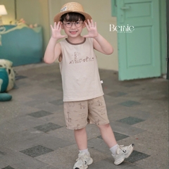 Set bộ ba lỗ cho bé trai in tràn động vật ngộ ngĩnh kèm quần short size 9 tới 25kg BERNIE H0226B30