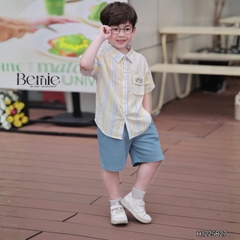 Set bộ tay ngắn áo sơ mi kẻ The Sea cho bé trai kèm quần short kaki denim size 11 đến 28kg BERNIE H1225B27