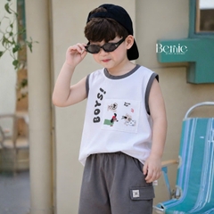 Set bộ bé trai áo tanktop họa tiết Boys phong cách hàn quốc kèm quần short size 1 tới 7 tuổi BERNIE T0226B10