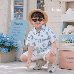 Set bộ sơ mi tay ngắn cho bé trai họa tiết cá sấu vui nhộn kèm quần short kaki size 11kg tới 28kg BERNIE H0226B01