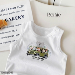 Áo sơ mi caro xannh ngắn tay kèm áo ba lỗ ô tô cho bé trai đi chơi đi biển mặc nhà size 9 tới 27kg BERNIE T0326A01Đ