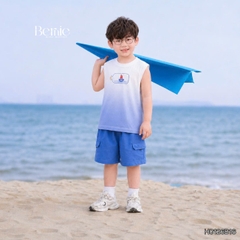 Set bộ áo tanktop Sailor loang xanh kèm quần short cho bé trai đi chơi đi biển size 1 tới 7 tuổi BERNIE H0126B16