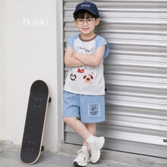 Set bộ bé trai áo thun tanktop họa tiết 5 Chú cún Cute kèm quần short denim size 9 đến 25kg BERNIE T0226B11
