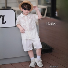 Set bộ sơ mi tay ngắn áo ren kèm quần short đũi trắng cho bé trai đi chơi đi biển size 9 tới 27kg BERNIE T0326B07