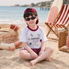 Set bộ đi biển bé trai áo thun tay ngắn raplang the Sea kèm quần short kẻ size 1 đến 7 tuổi BERNIE H0226B34
