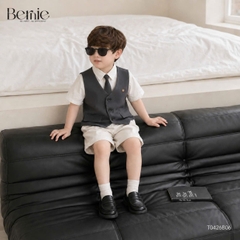 Set bộ vest gile Quý tộc cho bé trai áo sơ mi tay ngắn phối gile kèm quần và nơ cà vạt 9 tới 25kg BERNIE T0426B06