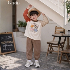 Set bộ dài tay cho bé trai áo thun raplang phối màu họa tiết Puppy kèm quần dài size 9 tới 26kg BERNIE H0426B19
