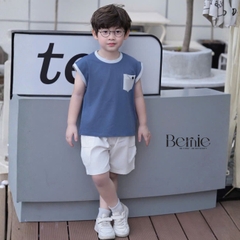 Set bộ tanktop cho bé trai áo thun túi lệch cá tính kèm quần short đi chơi đi học size 9 tới 28kg BERNIE T0326B11