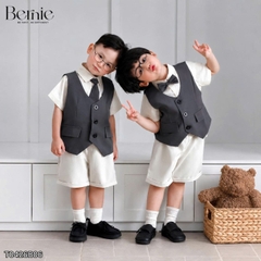 Set bộ vest gile Quý tộc cho bé trai áo sơ mi tay ngắn phối gile kèm quần và nơ cà vạt 9 tới 25kg BERNIE T0426B06