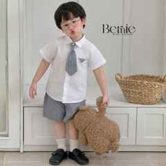 Set sơ mi kẻ Blue Schoo cho bé trai bé gái áo sơ mi trắng kèm quần hoặc chân váy cùng cà vạt và nơ rời size 11 tới 28kg BERNIE V0526B73