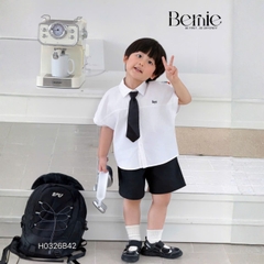  Set sơ mi Boy 3CT áo sơ mi trắng kèm quần short kaki và cà vạt cho bé trai đi học đi chơi 11 tới 28kg BERNIE H0326B42