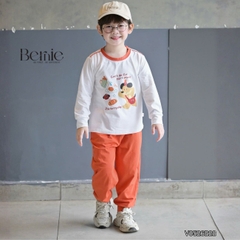 Set bộ cotton áo tay dài phối cổ Picnic Bear kèm quần dài cho bé trai size 9 tới 25kg BERNIE V0526B28