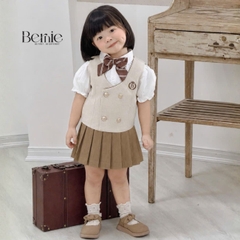 Set vest gi lê 4CT phối viền Royal cho bé trai bé gái kèm cà vạt hoặc nơ size 9 tới 28kg BERNIE H0526B58 