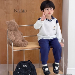 Set bộ dài tay áo polo cổ dệt Bernie Warm Light phối quần dài cho bé trai size 11 tới 28kg BERNIE T0426B11