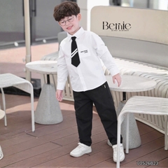 Set bộ sơ mi dài tay WARM LITTER DAYS áo sơ mi kèm quần kaki dài phối cà vạt cho bé trai 9 đến 28kg BERNIE V0526B23