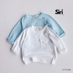 Áo thun áo phông tay dài chất cotton xược màu trắng màu xanh unisex cho bé trai bé gái size 9 tới 24kg BERNIE SIRI 6379ADK