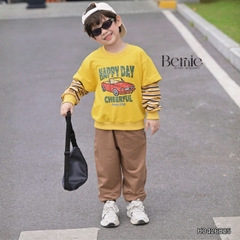Set bộ dài cho bé trai áo thun tay phối kẻ sọc Sunny Ride kèm quần dài size 9 tới 25kg BERNIE H0426B25