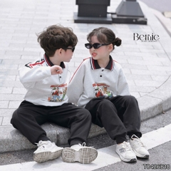 Set bộ polo unisex cho bé trai bé gái áo polo tay dài họa tiết Hello Buddies kèm quần dài size 9 tới 28kg BERNIE T0426B10