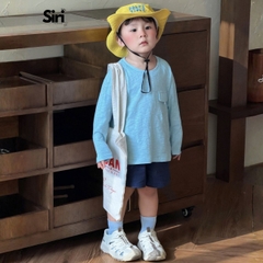 Áo thun áo phông tay dài chất cotton xược màu trắng màu xanh unisex cho bé trai bé gái size 9 tới 24kg BERNIE SIRI 6379ADK
