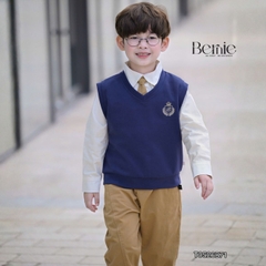 Set bộ 4CT áo sơ mi tay dài áo gi lê rời thêu phù hiệu kèm cà vạt và quần kaki size 1 đến 7 tuổi BERNIE T0526B71