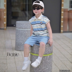 Set bộ polo tanktop kẻ ngang Little Pilot cho bé trai kèm quần short kaki phong cách Hàn quốc 9 đến 28kg BERNIE H0326B40