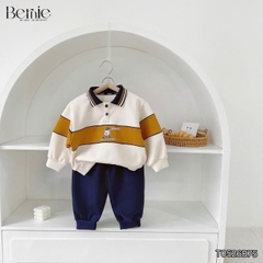 Set bộ polo unisex cho bé trai bé gái áo polo tay dài cổ bo dệt họa tiết Junior Sport kèm quần size 11 tới 28kg BERNIE T0526B75