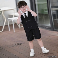 Set vest gi lê 5CT cho bé trai áo gi lê áo sơ mi quần short phụ kiện nơ cổ và cà vạt size 9 tới 25kg BERNIE H0726B27