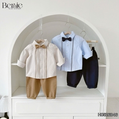 Set sơ mi Little Gentleman áo tay dài quần kaki kèm nơ cổ cho bé trai 9 tới 25kg BERNIE H0526B46