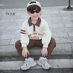 Set bộ polo thu đông cho bé trai áo polo tay dài phối sọc Brooklyn kèm quần dài size 9 tới 26kg BERNIE V0526B31