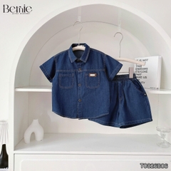Set bộ sơ mi denim cho bé trai áo sơ mi phối túi kèm quần short size 9 đến 28kg BERNIE T0126B13Đ