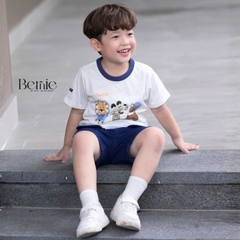 Set bộ tay ngắn áo thun cotton ngộ nghĩnh kèm quần short denim bé trai size 11 tới 25kg BERNIE T0925B05-T126