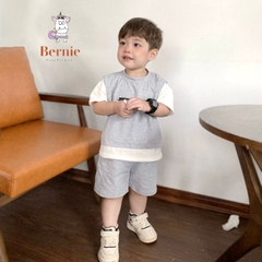 Set đồ bộ thun ngắn tay hiphop basic unisex cho bé trai bé gái phong cách hàn quốc 1 đến 7 tuổi BERNIE