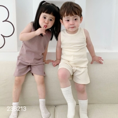 Set đồ bộ thun ngắn tay ba lỗ cho bé trai bé gái hàn quốc màu trơn chất thun tăm mặc nhà đi học BERNIE từ 1 đến 7 tuổi