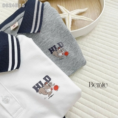 Set bộ thun polo cổ dệt tay ngắn cho bé trai họa tiết in chữ kèm quần short kaki size 1 đến 7 tuổi BERNIE 0824B15