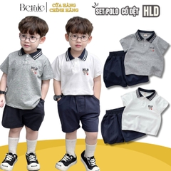  Set bộ thun polo cổ dệt tay ngắn cho bé trai họa tiết in chữ kèm quần short kaki size 1 đến 7 tuổi BERNIE 0824B15