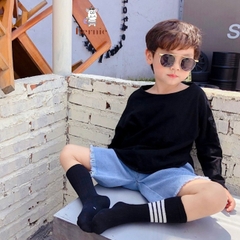 Tất vớ trơn sọc 1 bên unisex cho các bé trai bé gái nhà BERNIE basic nhiều màu trơn 2 đến 7 tuổi