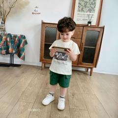 Set đồ bộ ngắn tay cho bé trai in hình xe Jeep áo thun cotton và quần thô mềm BERNIE kids 1123B017