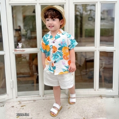 Áo sơ mi đũi đi biển cho bé trai bé gái họa tiết nổi bật áo đi chơi sành điệu 1 đến 7 tuổi BERNIE
