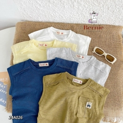 Áo tanktop cotton xược túi ngực thêu gấu dáng hàn quốc cho bé trai bé gái từ 9đến 24kg BERNIE 23A026