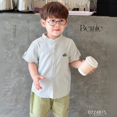 Set sơ mi tay ngắn cổ trụ kẻ sọc thêu khủng long và cá sấu cho bé trai 9kg tới 25kg Bernie 1223B025