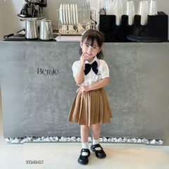 Set đồ sơ mi ngắn tay đồng phục đôi cho bé trai bé gái kèm cà vạt nơ đi học đi chơi 11 tới 28kg BERNIE 0724B41G