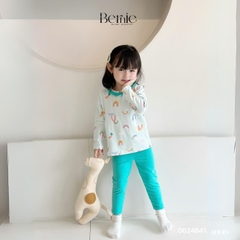 Set bộ dài thun dàì tay thu đông cotton họa tiết dễ thương viền bèo bé gái đi chơi đi học 1đến 7t BERNIE 0624B41