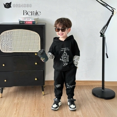 Set bộ thun dài tay robot phối tay kẻ có mũ cho bé trai bé gái đi chơi đi học 1 đến 7 tuổi BERNIE 0624B30