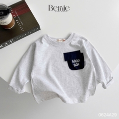 Áo thun cotton tay dài phối túi màu in chữ cho bé trai phong cách Hàn quốc 1đến 7tuổi BERNIE 0624A29