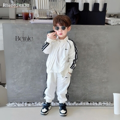 Set bộ gió dài tay thể thao 2 lớp màu trắng màu đen sơ mi unisex cho bé trai bé gái 1 đến 7 tuổi BERNIE 0524B32