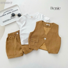 Set bộ vest gile công tử ngắn tay 3 chi tiết phong cách hàn quốc cho bé trai 1 đến 7 tuổi BERNIE 0724B17