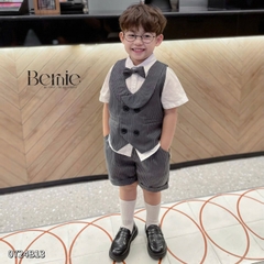 Set bộ gilê vest công tử cổ sam 4 chi tiết áo sơ mi ngắn phối gi le rời kèm nơ cổ 1 đến 7 tuổi BERNIE 0724B13